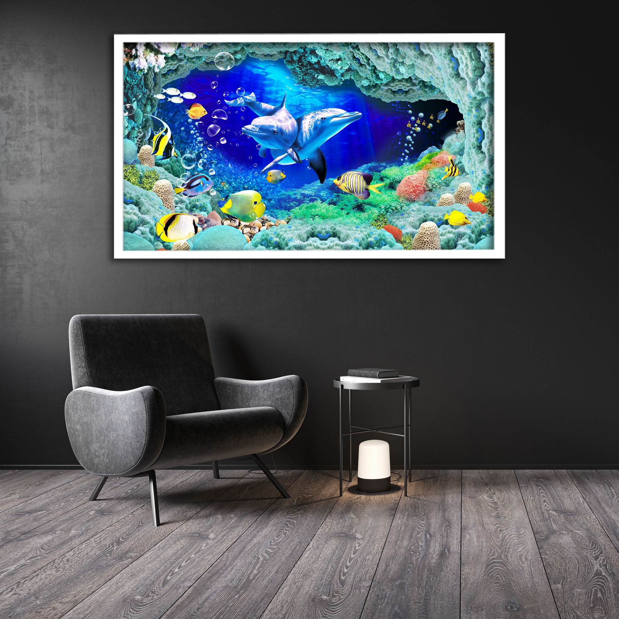 تابلو نوری بکلیت طرح ماهی و دلفین مدل لایت باکس W175