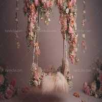 بک دراپ عکاسی تاب تا گل های صورتی و شکوفه | گرافیک با طعم تربچه