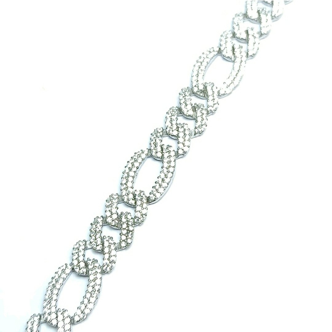  دستبند فیگارو نقره جواهری نگین دار با آبکاری رادیوم 