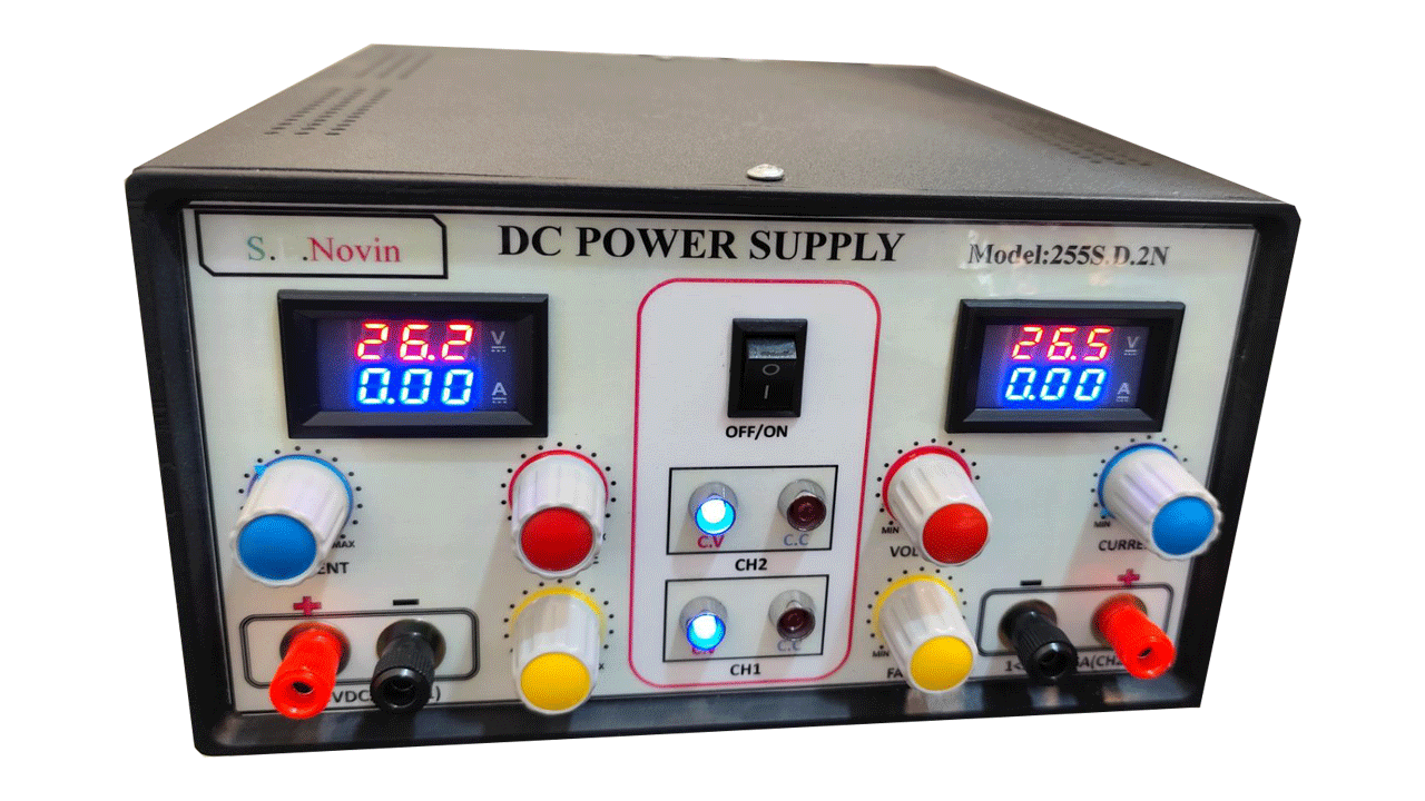 منبع تغذیه متغیر آزمایشگاهی1تا25ولت 5آمپر دوبل دو کانال سویچ مدل 255SD-2N