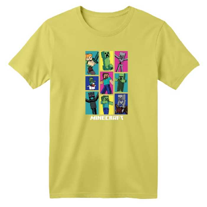 تی شرت آستین کوتاه بچگانه مدل ماینکرفت کد 21 رنگ زرد لیمویی