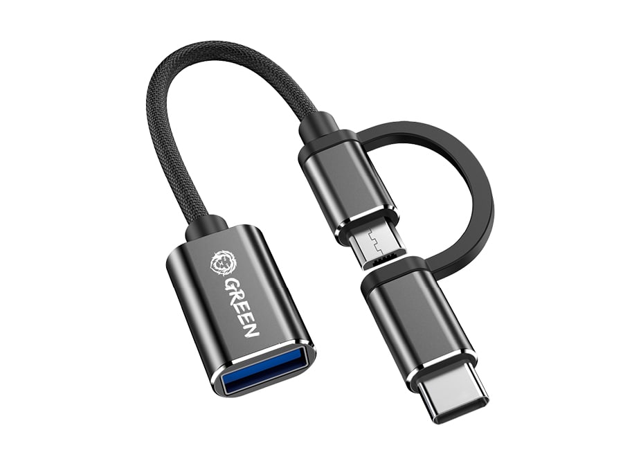 مبدل دو سر تایپ سی و میکرو یو اس بی به یو اس بی گرین Green Super Fast Data Transmission 2 in 1 Type-C &amp;amp; Micro USB to USB 3.0