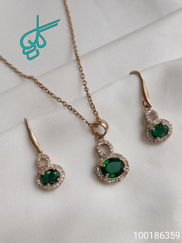 خرید نیم ست زنانه نگین دار به همراه زنجیر کد 1715036 - ردگل
