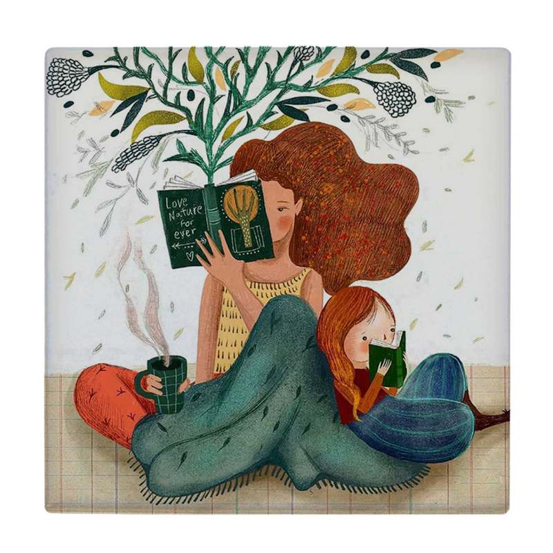 کاشی طرح مادر و دختر کتابخوان مدل لوحی BDT206