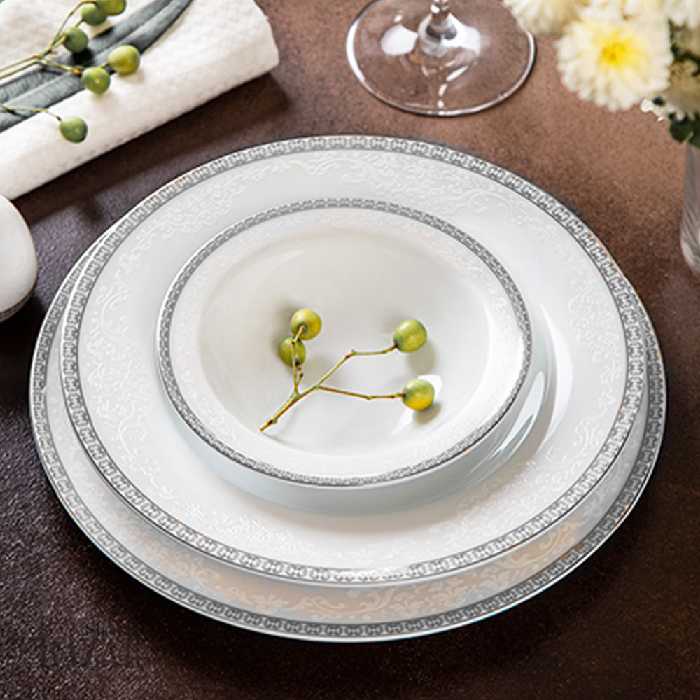 سرویس غذاخوری 28 پارچه مدل ریوا پلاتینی 6 نفره چینی زرین