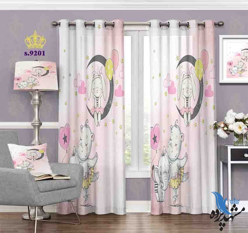 پرده پانچ کودک طرح فیل و اسب آبی کد S9201