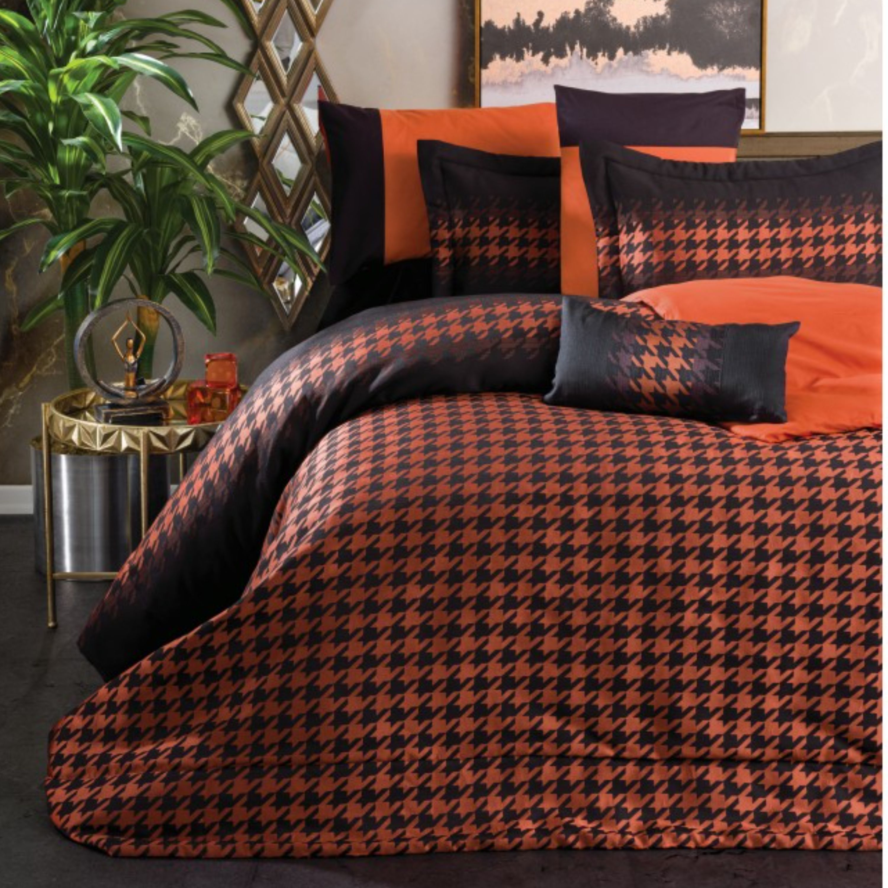 رو تختی و ست ملحفه کاتن باکس مدل Light Dazzle Kiremit-Siyah تکنفره 6 تکه