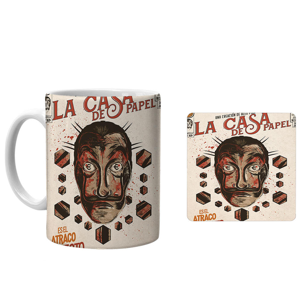 ماگ طرح Money Heist به همراه زیرلیوانی