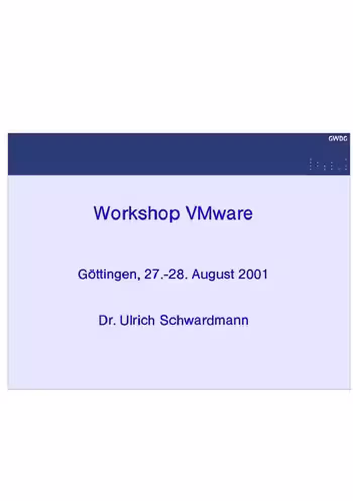 خرید و دانلود نسخه کامل کتاب Workshop VM-Ware (Göttingen, 27.-28. August 2001)