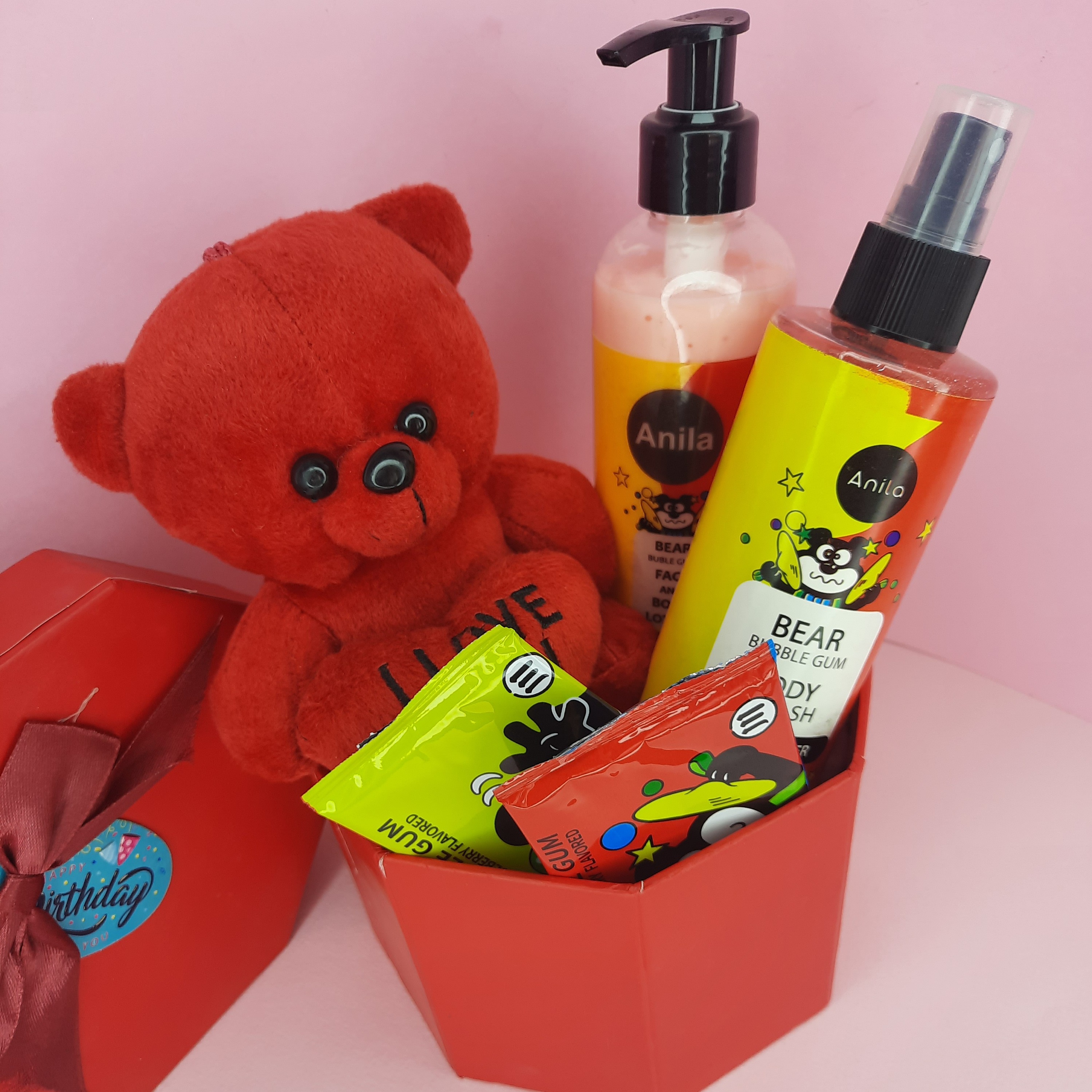 باکس هدیه آدامس خرسی  قرمز 