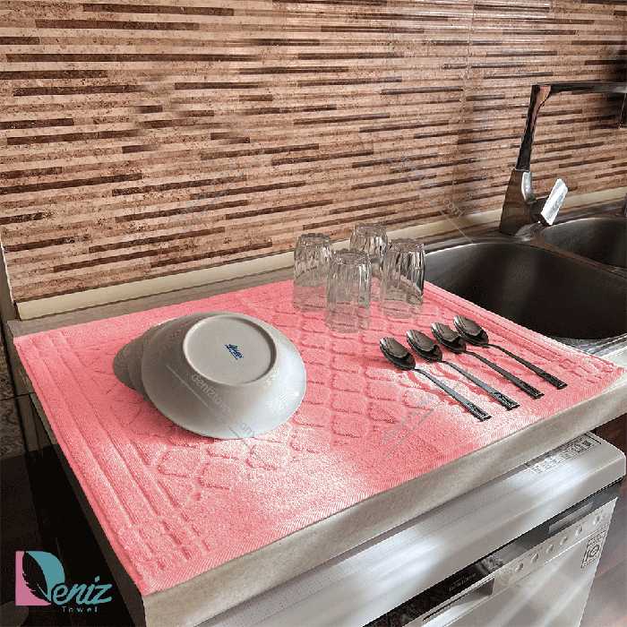 نمگیر ظروف آشپزخانه طرح خشتی رنگ گلبهی