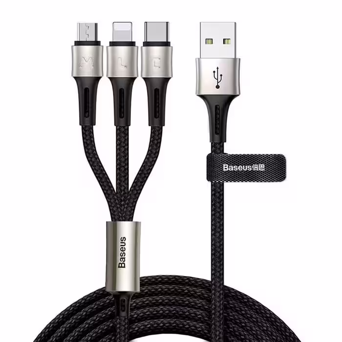 کابل شارژ 1 به 3 MicroUSB/lightning/Type-C باسئوس CAMLT-GH01