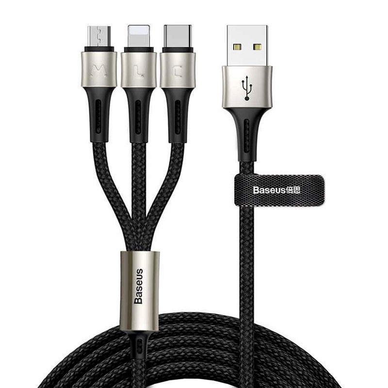 کابل شارژ 1 به 3 MicroUSB/lightning/Type-C باسئوس CAMLT-GH01