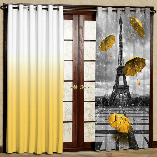 پرده مدل برج ایفل رنگ زرد  هازان پانچی کد 1 سایز 280x140 سانتی متر