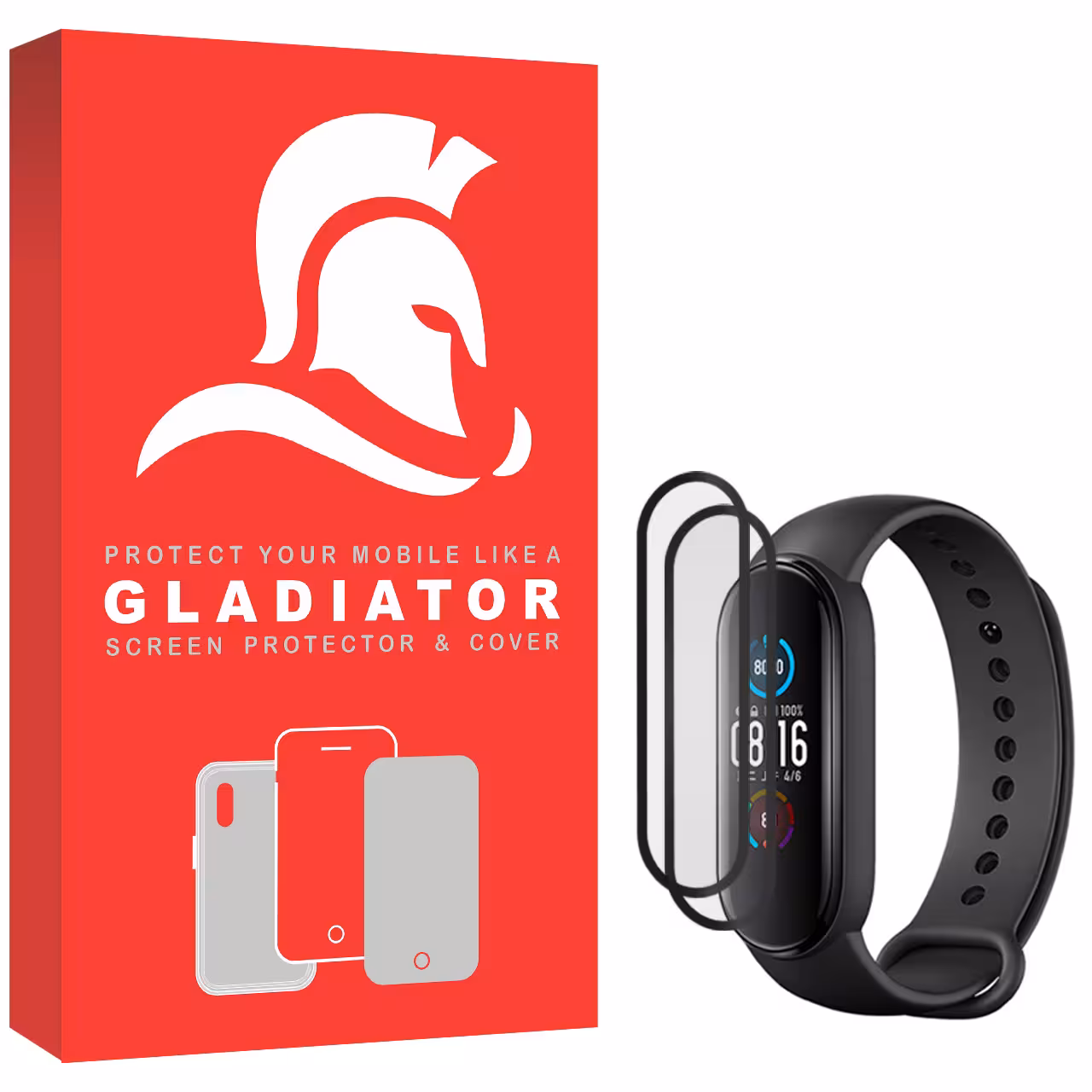 محافظ صفحه نمایش گلادیاتور مدل GWP2000 مناسب برای ساعت هوشمند شیائومی Mi Band 5 بسته دو عددی