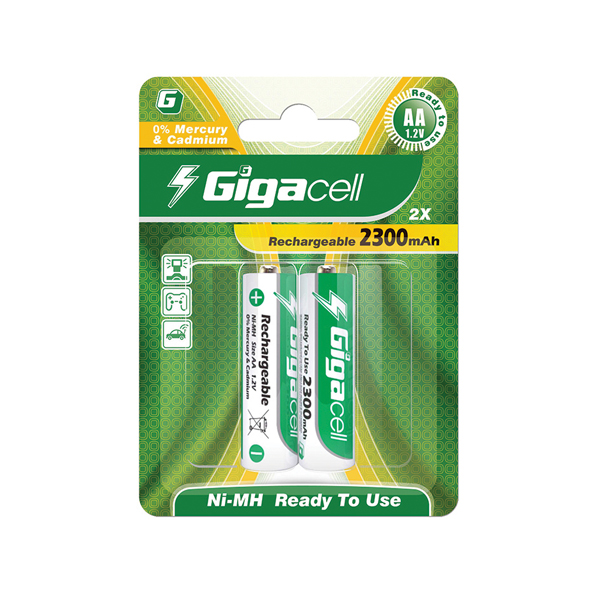 باتری قلمی قابل شارژ گیگاسل مدل 2300  بسته 2 عددی