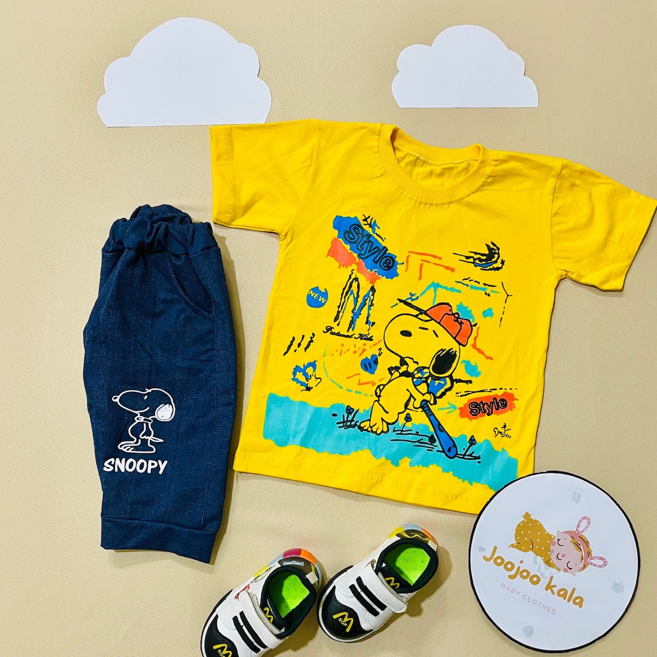 تیشرت شلوارک  طرح هاپو سایز 45 و 50 زرد و نارنجی 