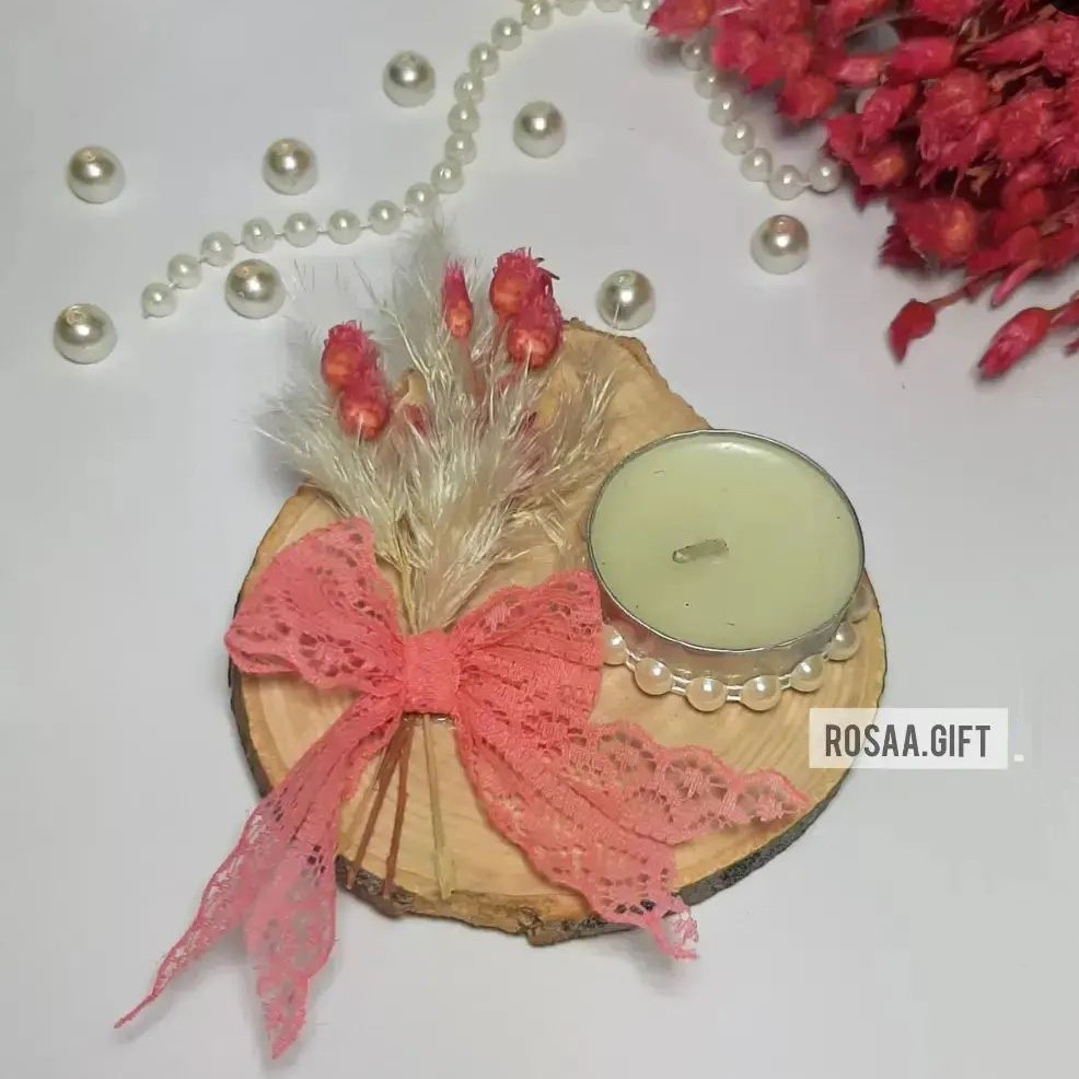 گیفت شمع وارمری و چوبی رزمِری. یک گیفت زیبا برای مراسم نامزدی، عقد و عروسی. پک 20 عددی