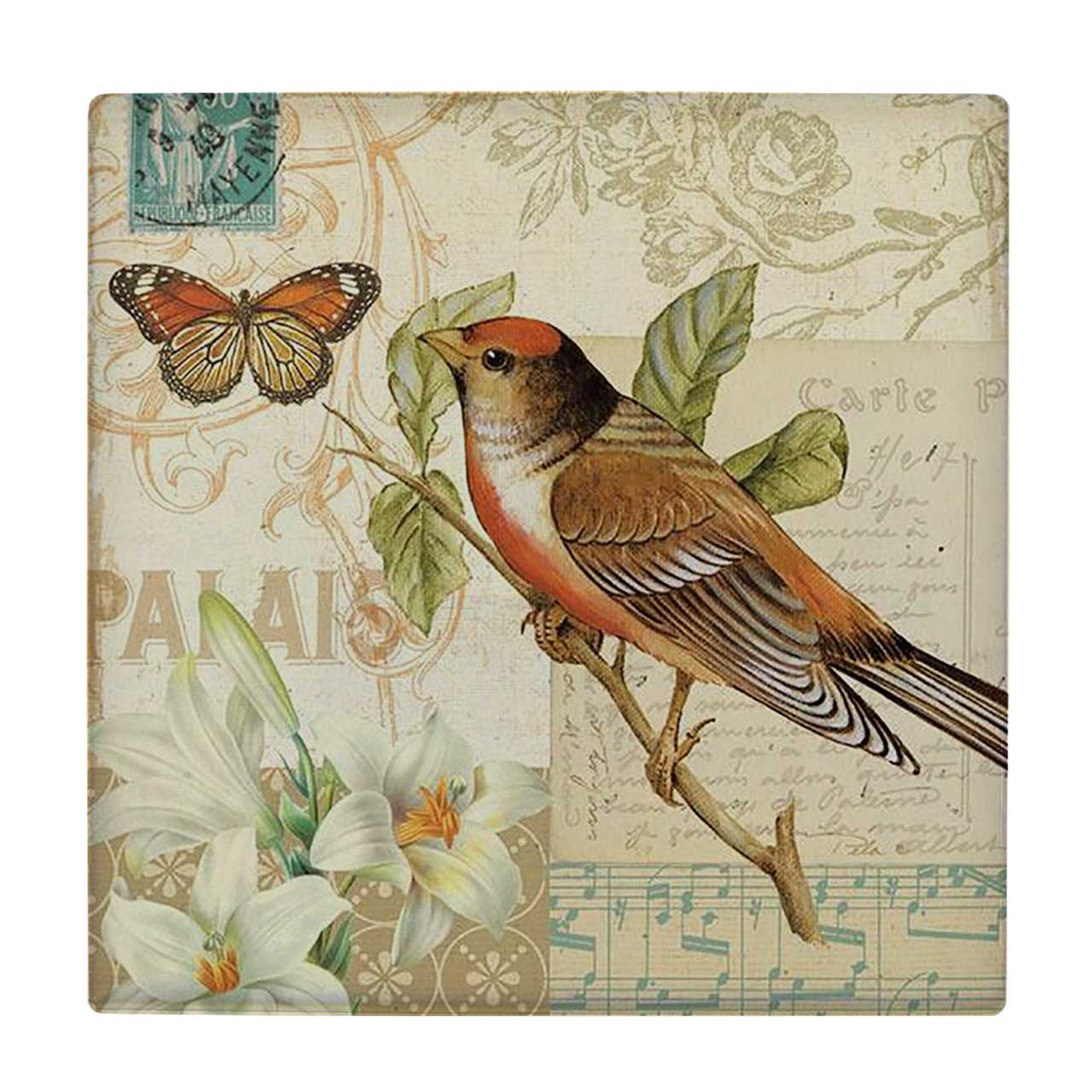 زیر لیوانی طرح نقاشی پرنده و پروانه کد 6096702_5210