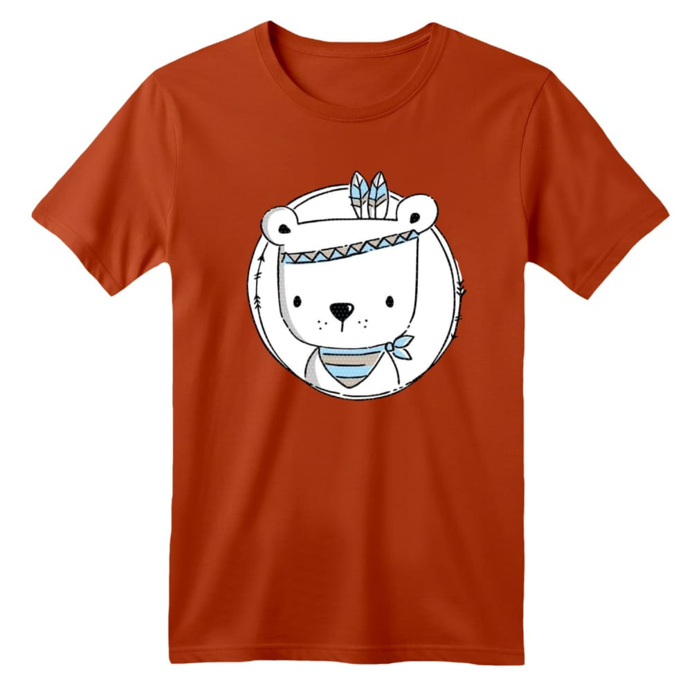 تی شرت آستین کوتاه بچگانه مدل خرس سرخپوست رنگ آجری