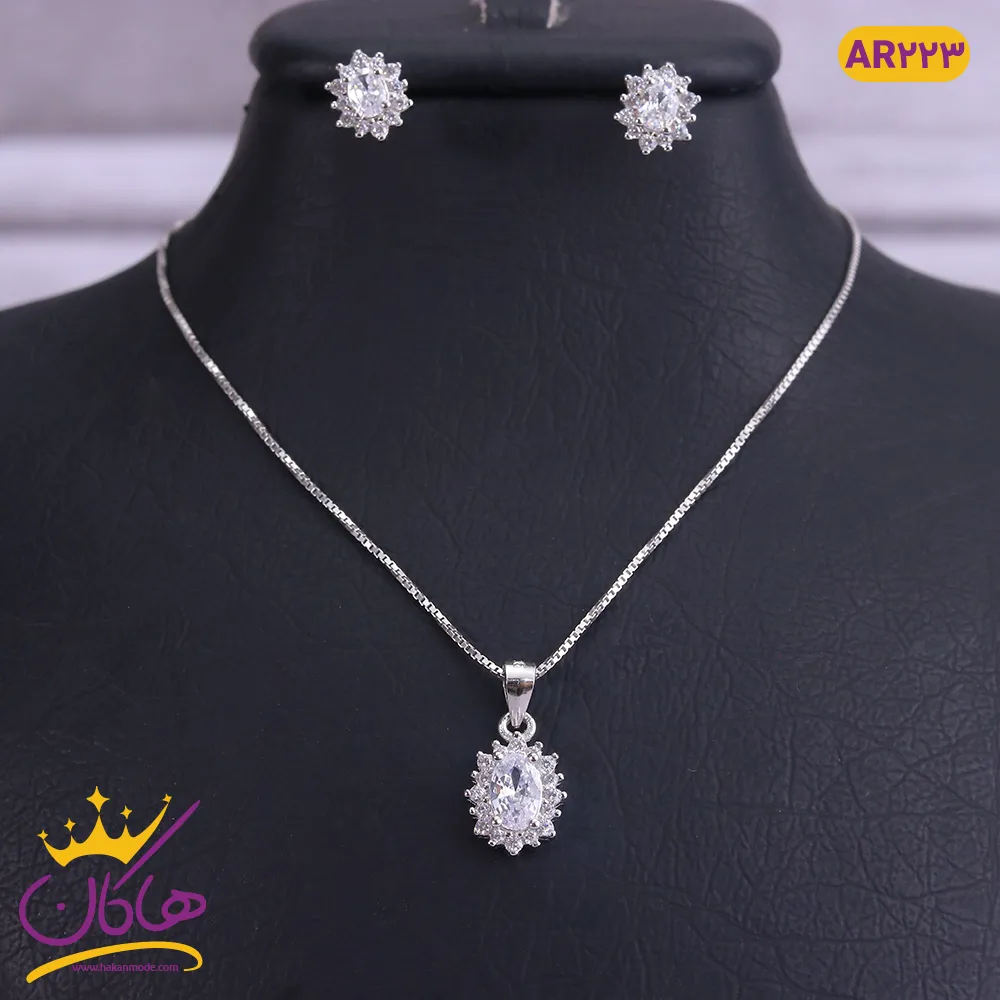 نیم ست نقره خورشیدی بیضی نگین دار | AR 223