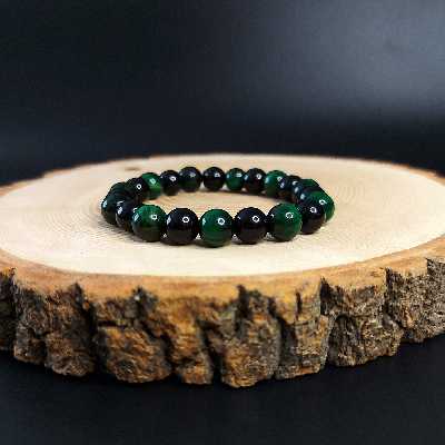 دستبند ناماسته مدل عقیق سیاه و چشم ببر کد 62