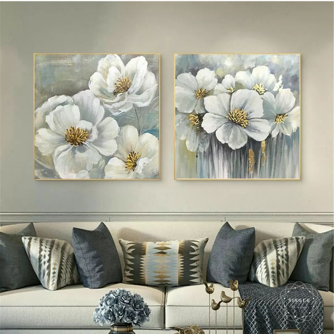 تابلو نقاشی دکوراتیو دو تکه 60 در 60 برجسته ورق طلا کاری تماما کار دست