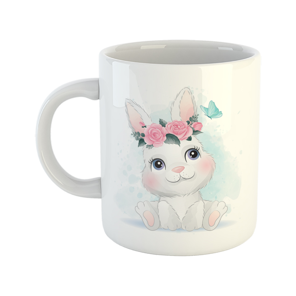 ماگ طرح خرگوش کیوت با تاج گل