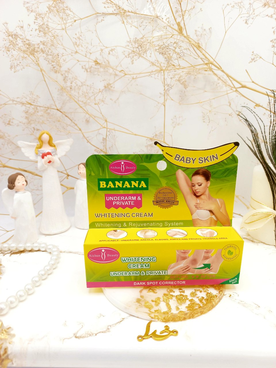 کرم درخشان کننده و سفید کننده زیر بغل و اندامهای خصوصی با رایحه موز آیچون بیوتی Aichun Beauty کد AC3146