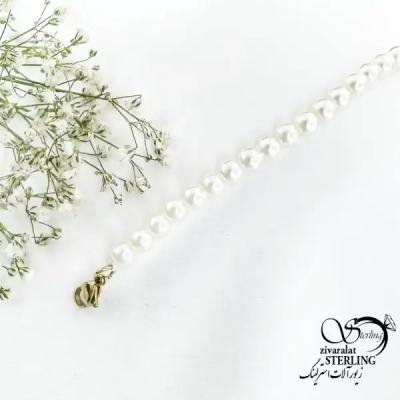 دستبند مرواریدی با قفل استیل (جواهری) کد 19010
