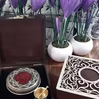 ظروف بسته بندی زعفران - جعبه چوبی خاتم 5گرم  با هاون نقلی