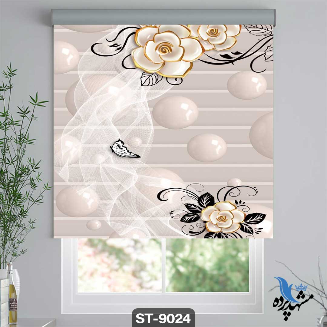 پرده شیدرول تصویری طرح نقاشی سه بعدی گل رز کد ST9024