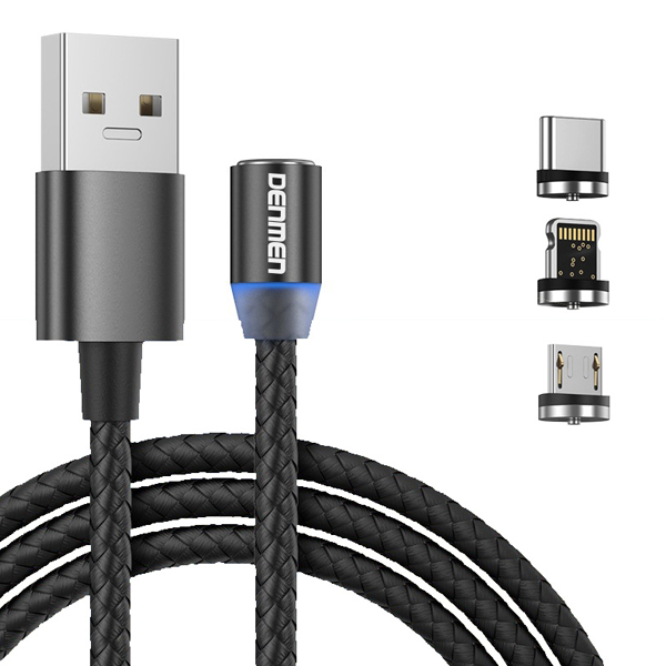 کابل تبدیل مغناطیسی USB به MicroUSB/USB-C/لایتنینگ دنمن مدل D09E طول 1 متر