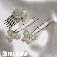 سنجاق شینیون و شانه شینیون گل سفید (بسته 3عددی) ماه فام و تاج ماه