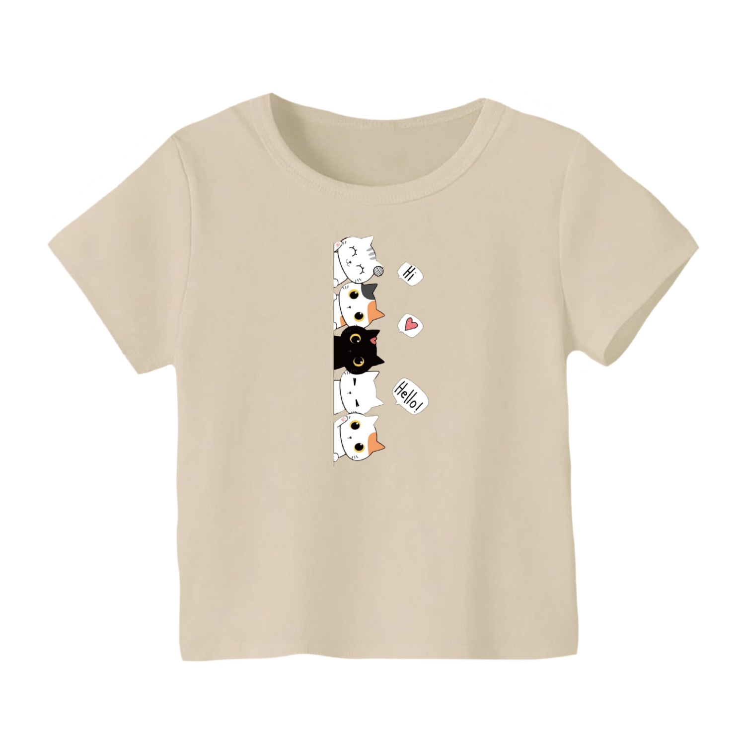 تی شرت آستین کوتاه بچگانه مدل گربه کد 5 رنگ کرم