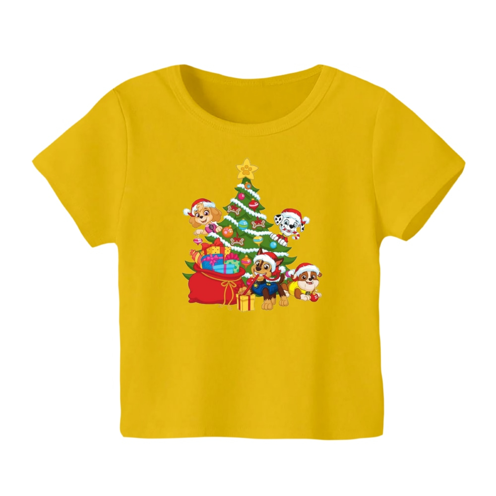 تی شرت آستین کوتاه بچگانه مدل سگ های نگهبان کریسمس رنگ زرد