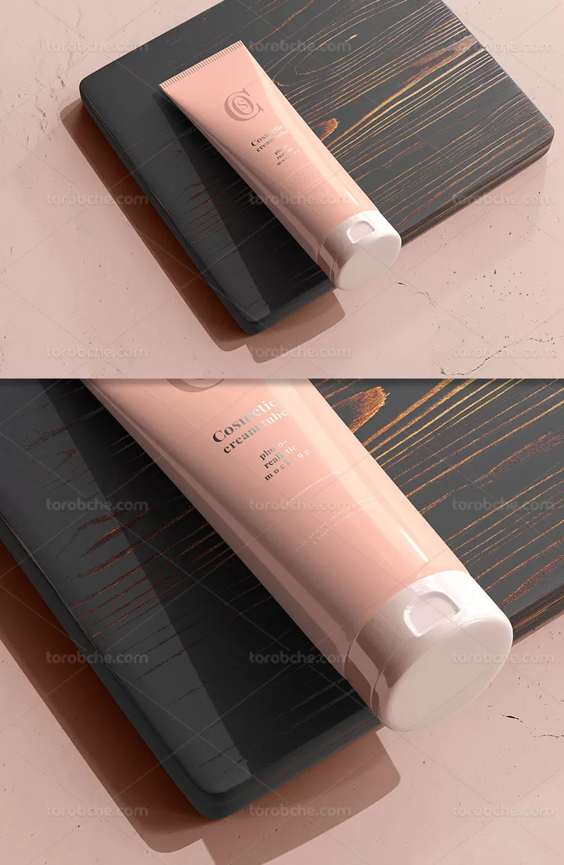 موکاپ کرم آرایشی تیوپی لایه باز | گرافیک با طعم تربچه