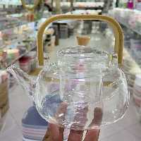 کتری پیرکس شفاف دسته بامبو