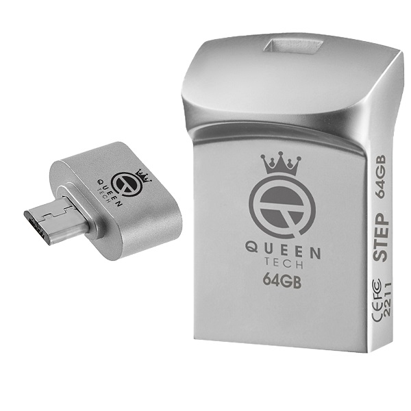 فلش مموری کوئین تک مدل STEP PLUS ظرفیت 64 گیگابایت به همراه مبدل Micro USB-OTG