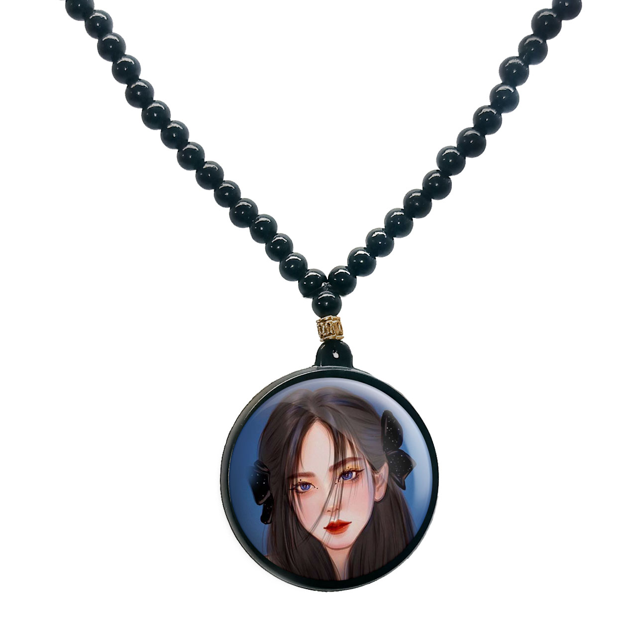 گردنبند پرمانه طرح بلک پینک کد pmd.6948 مدل دو طرفه