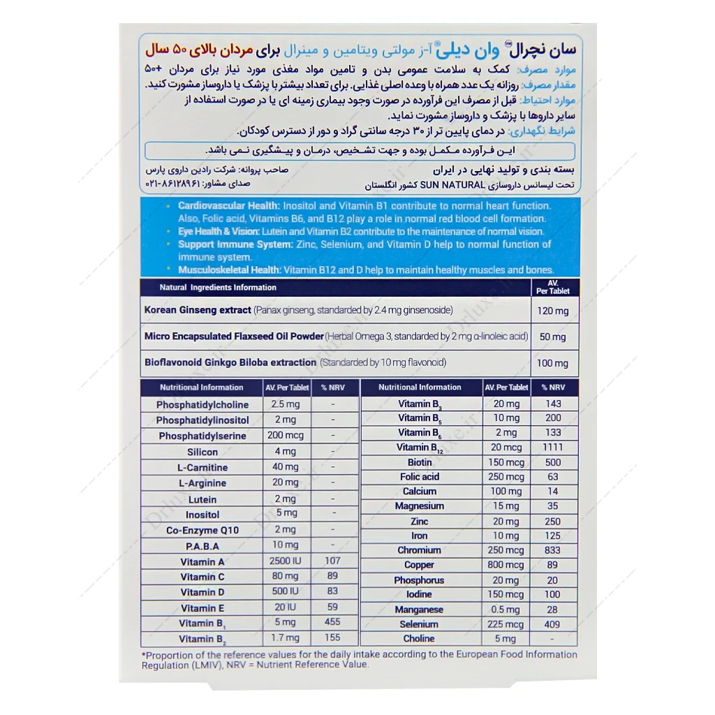مولتی ویتامین و مینرال وان دیلی آقایان مثبت 50 سال 30 عدد