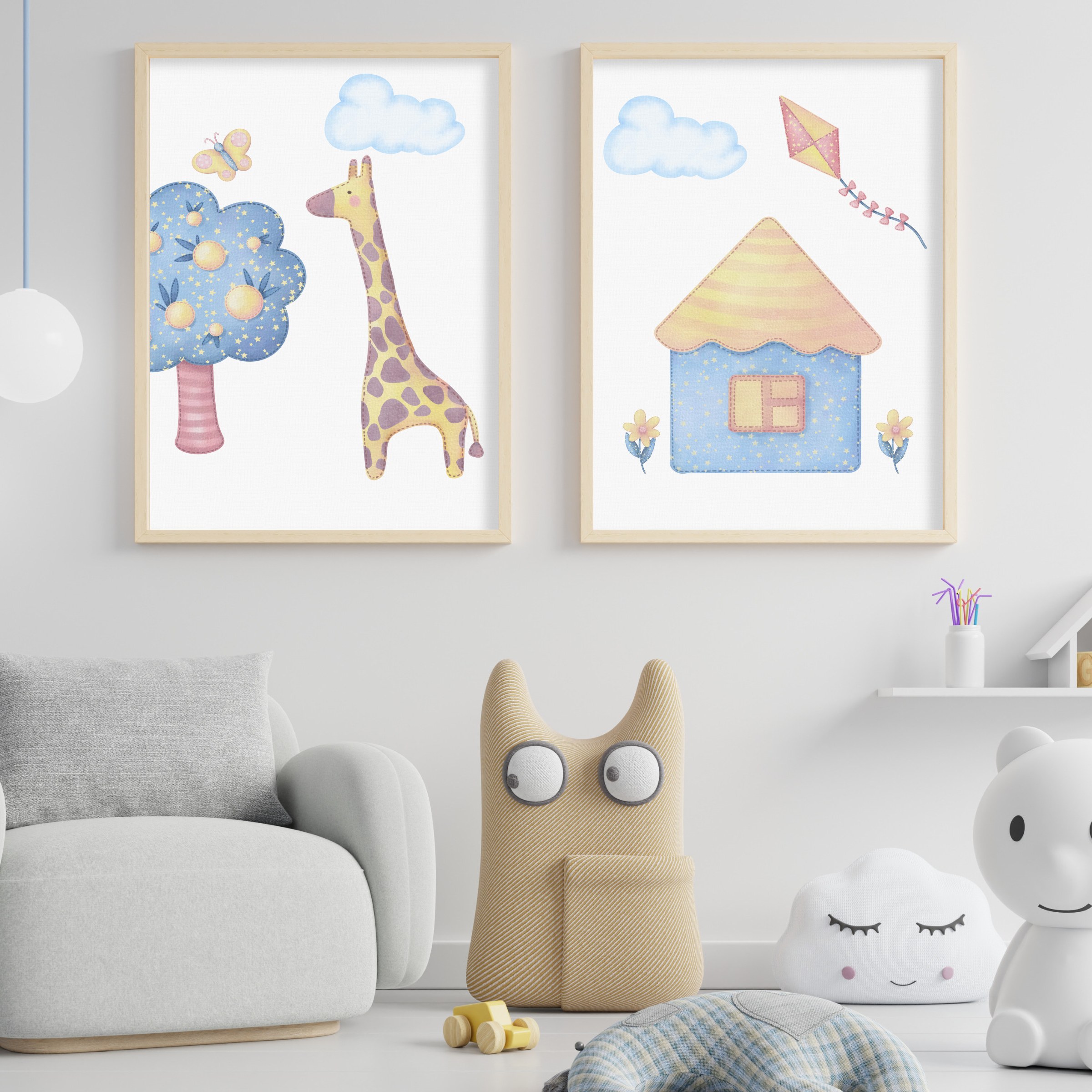 ست 2 تایی تابلو کودک چاپ فانتزی طرح زرافه گوگولی   کد 247