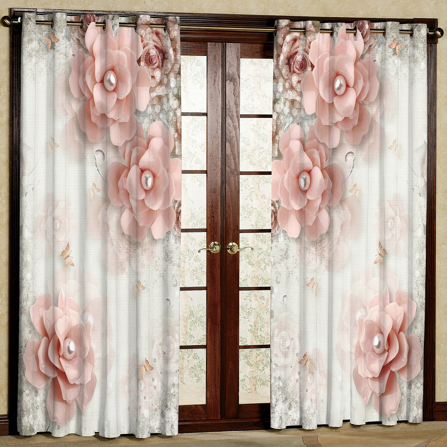 پرده مدل گل و مروارید هازان پانچی کد 4402a سایز 140x200 سانتی متر