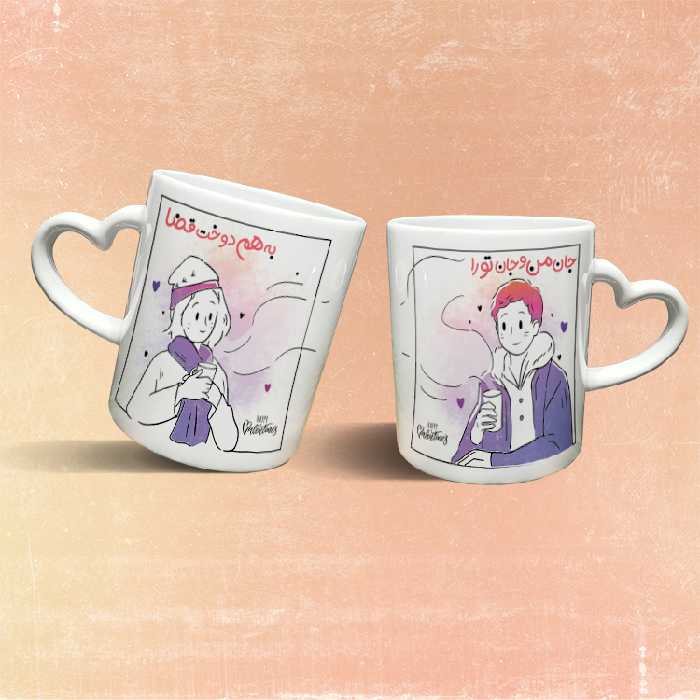 ماگ مدل دسته قلبی طرح عاشقانه کد 177