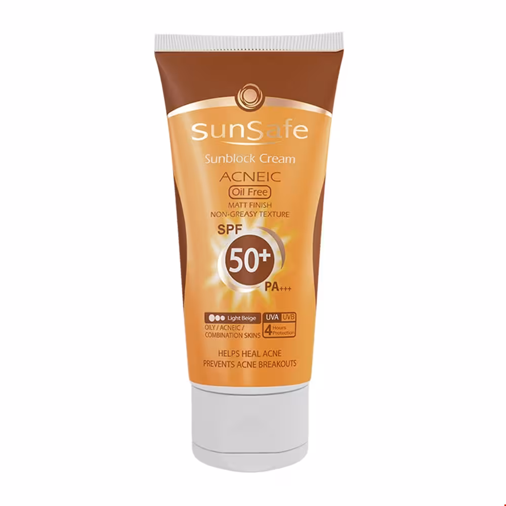 کرم ضد آفتاب SPF50 فاقد چربی مناسب پوست های چرب و آکنه ای سان سیف 50 میلی لیتری