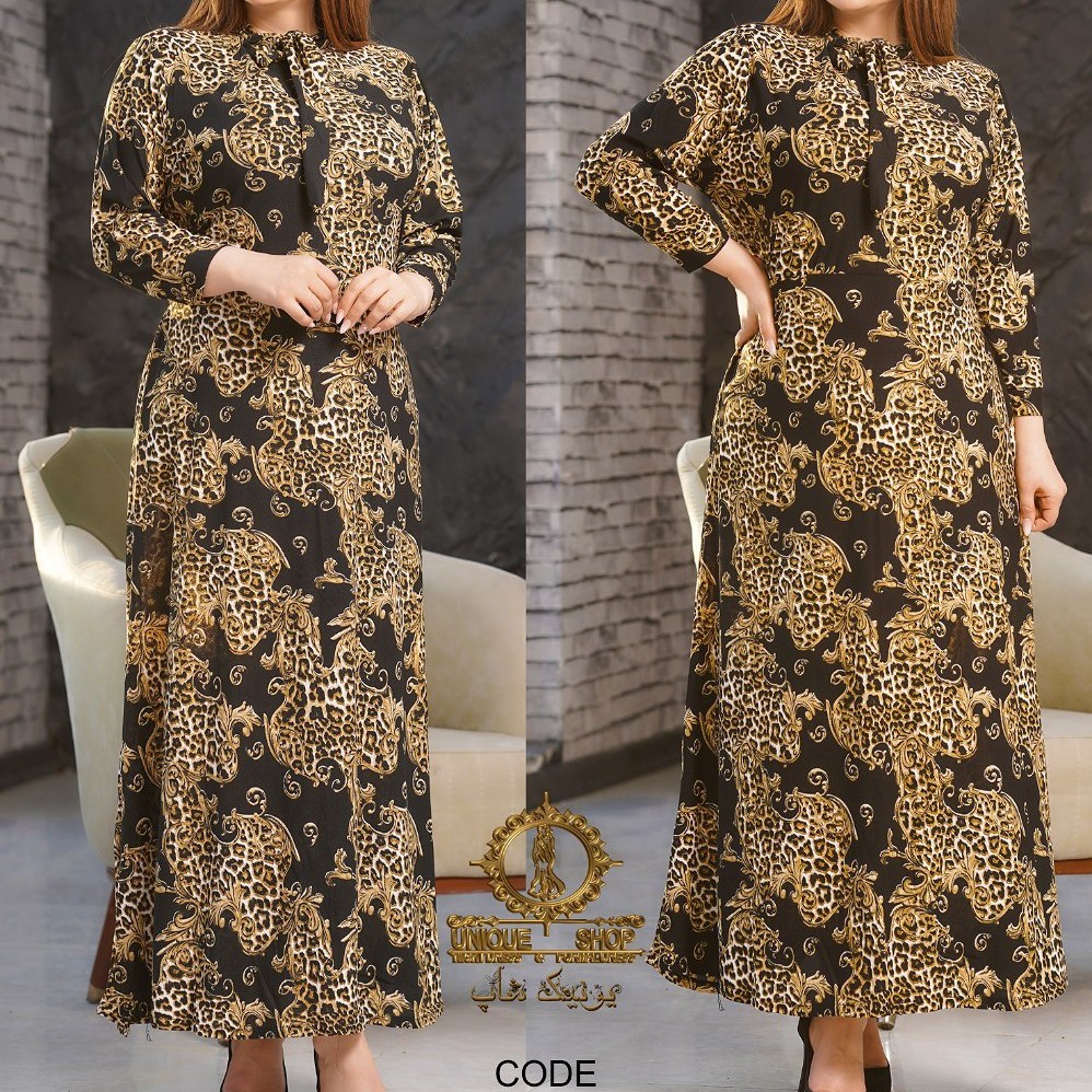 پیراهن زنانه گیاهی بسیار خنک و سبک طرح پلنگی از سایز 42 تا 52