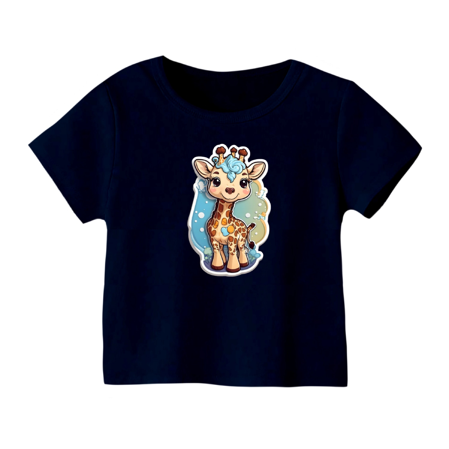 تی شرت آستین کوتاه بچگانه مدل زرافه کد 1 رنگ سورمه ای