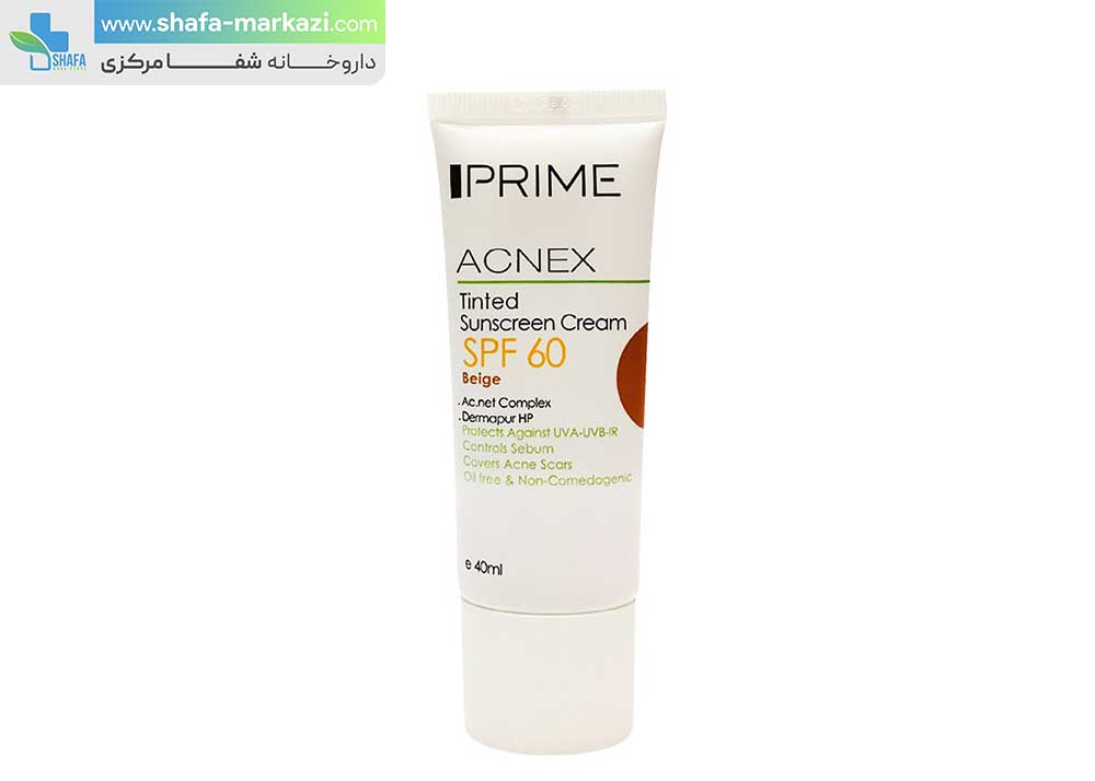 کرم ضد آفتاب رنگی پریم مناسب پوست چرب با SPF 60 بژ | Prime acnex sunscreen cream SPF60