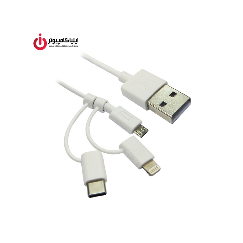 کابل دیتا Micro USB 2.0 با تبدیل Type-C و Lightning فرانت مدل UCLMB100 به طول 1 متر