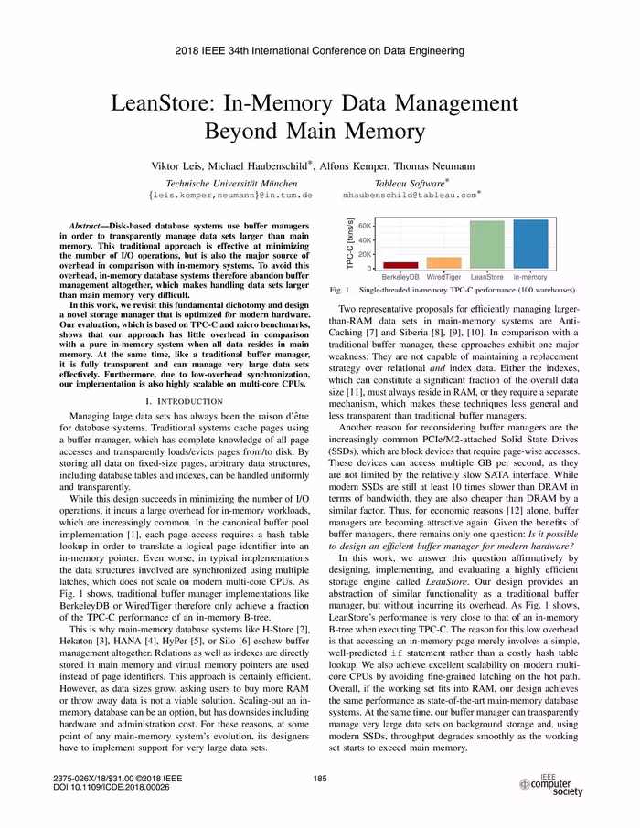 خرید و دانلود نسخه کامل کتاب LeanStore: In-Memory Data Management beyond Main Memory [article]